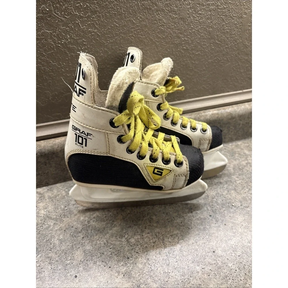 Graf 101 Elite Kids Ice Hockey Skates Sz 9 Black‎ White